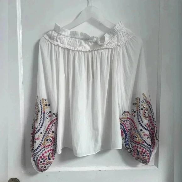 Ramy Brook White Carly Embroidered Off the Shoulder Boho Top New W/Tag $345 S - Picture 4 of 4